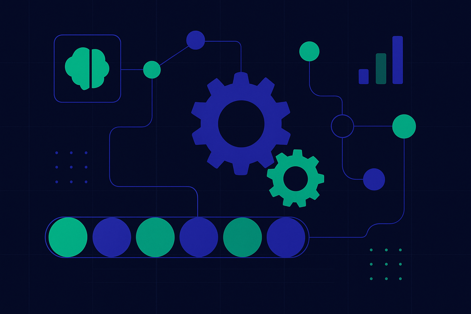 Ilustración editorial: Automatización de Marketing Digital con IA