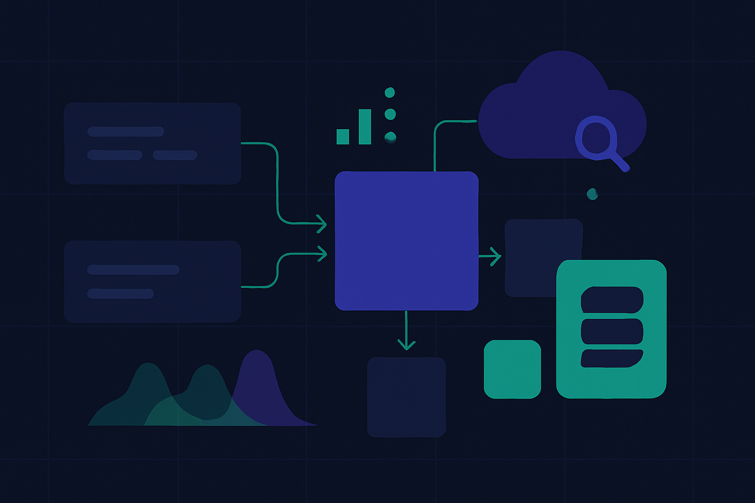 Ilustración editorial: Desarrollo de Apps a Medida con IA Generativa