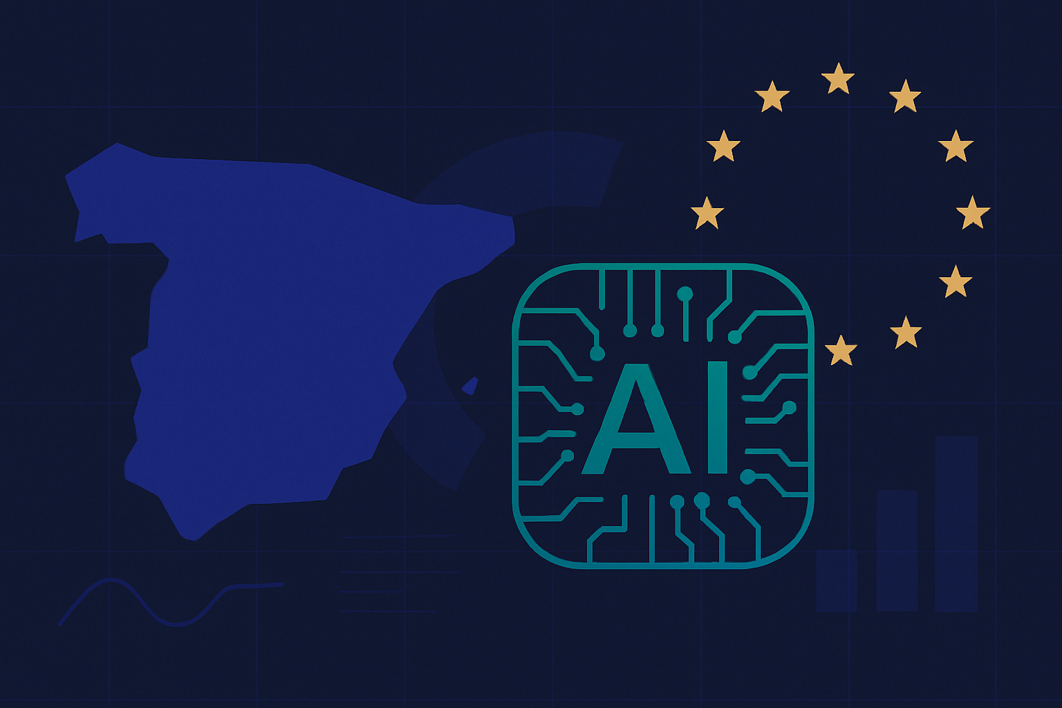 Ilustración editorial: Ley IA (AI Act) para PYMES